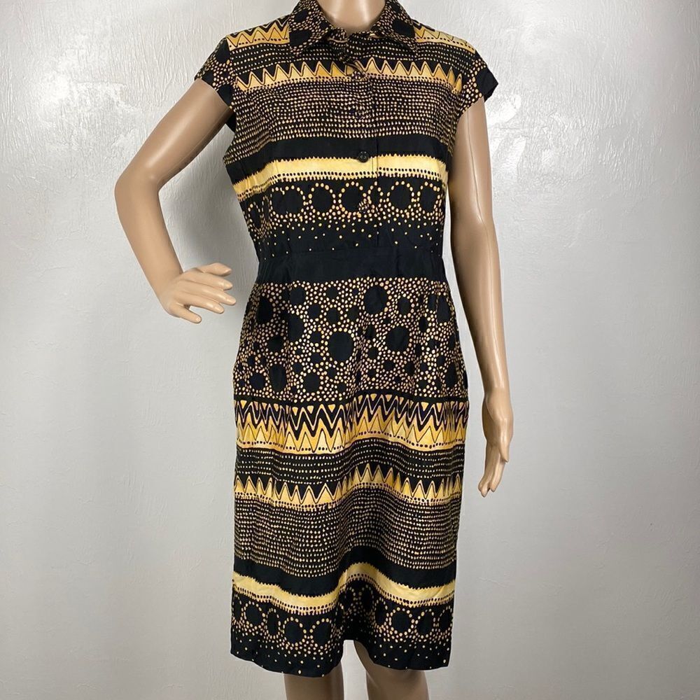 Liz Claiborne black & gold cap sleeve collared shirt dress size 12P